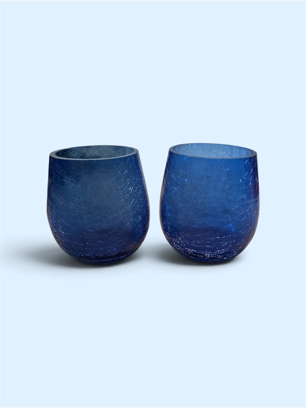 Cobalt Blue Crackle Glass Tea Light/candle holder set